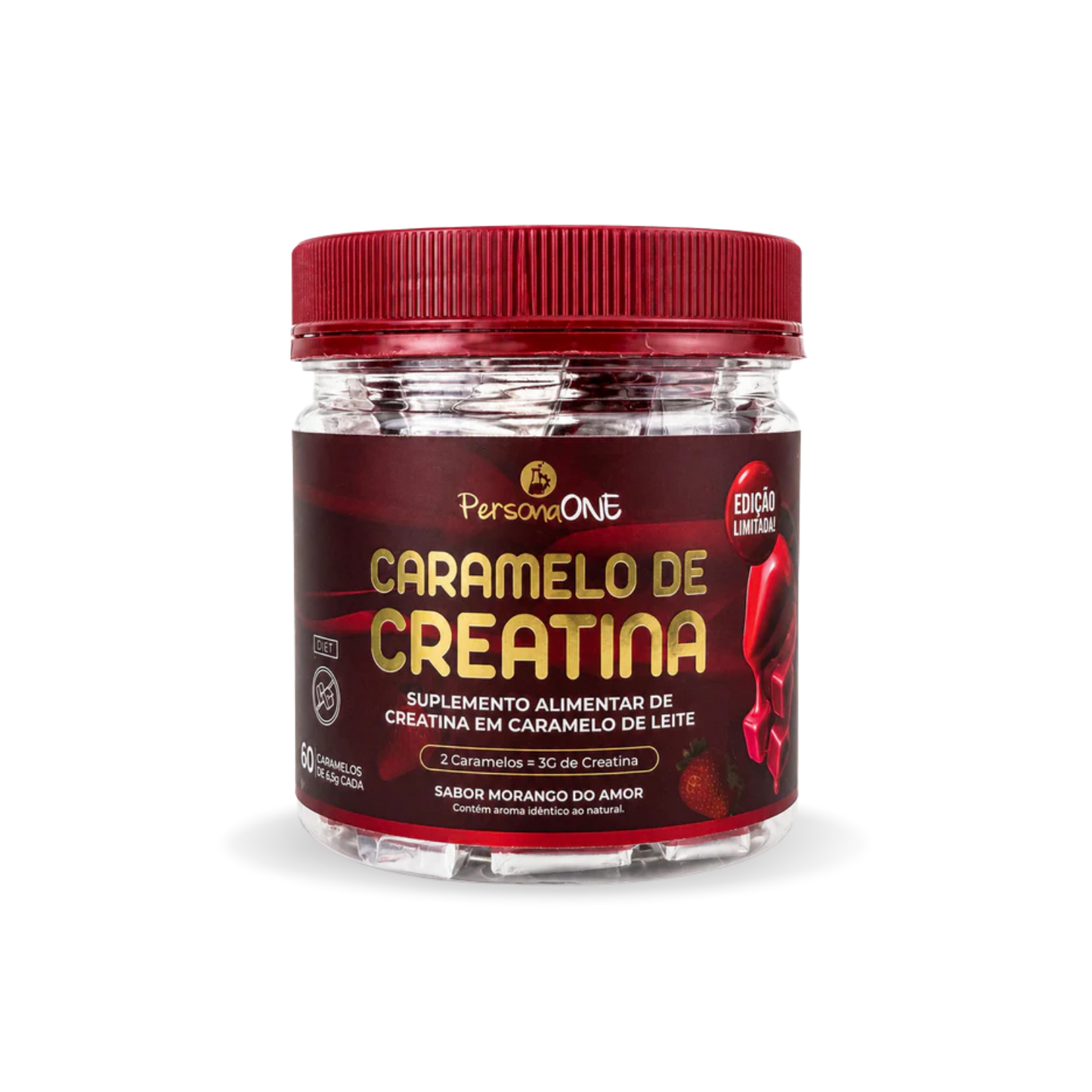 Creatina em Balas de Caramelo - Sabor Morango do Amor - 60 Unidades