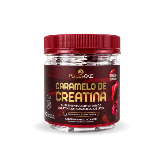 Creatina em Balas de Caramelo - Sabor Morango do Amor - 60 Unidades